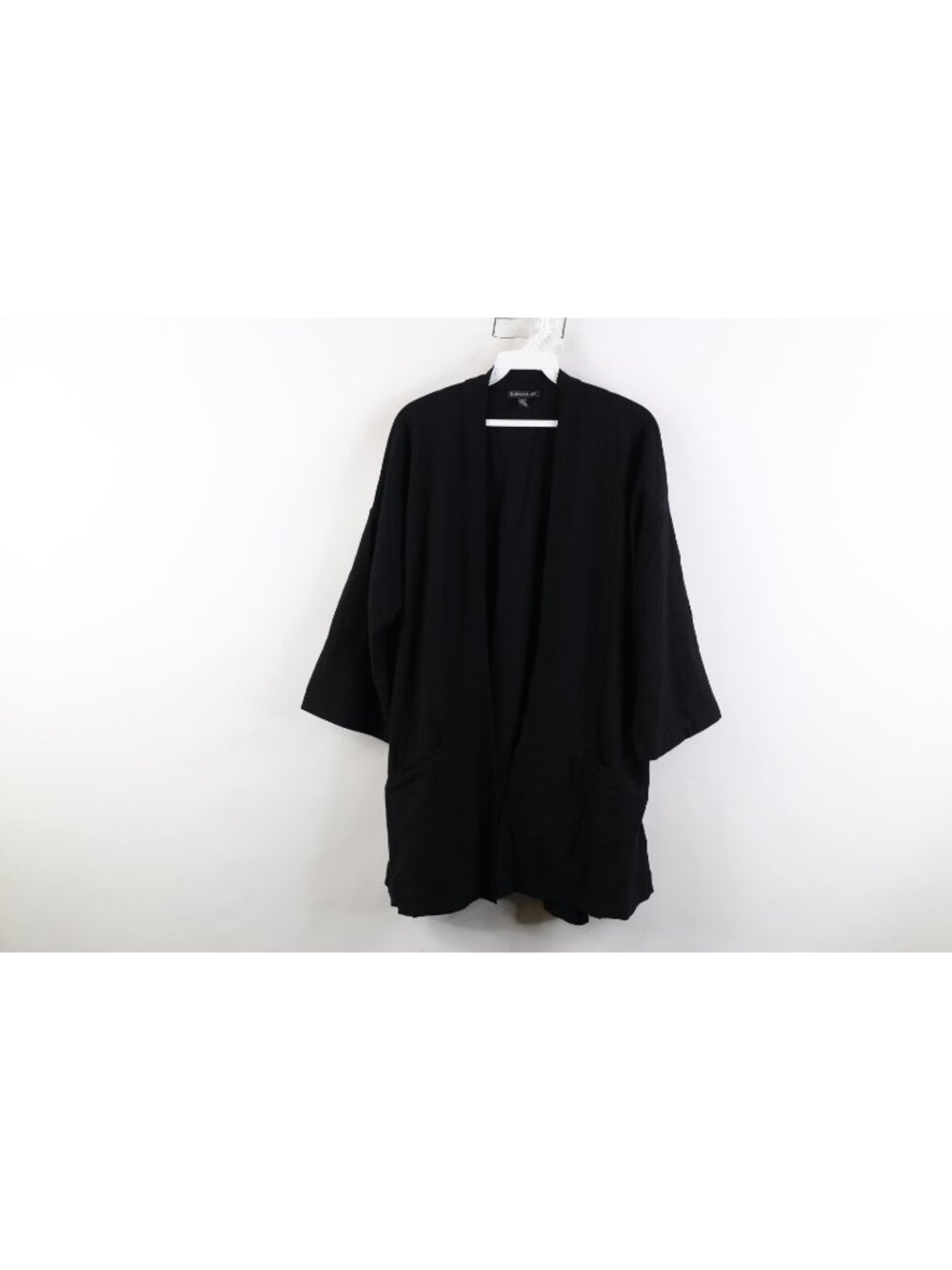Eileen Fisher Womens Large Open Front Stretch Crepe 3/4 Sleeve Jacket Black
